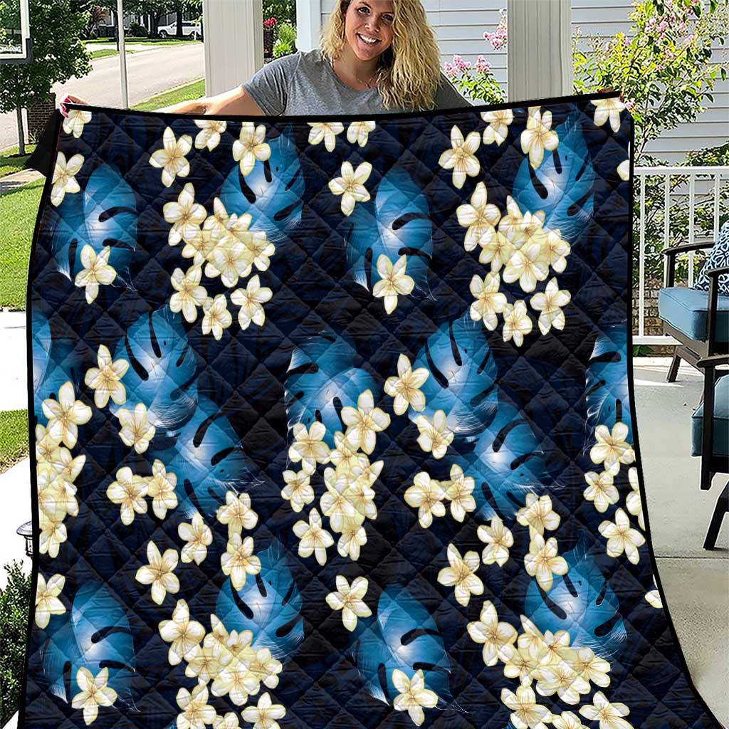 Blue Tropical Hawaii Quilt Seamless Monstera Plumeria Hawaiian Pattern - Polynesian Pride