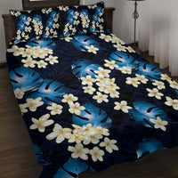 Blue Tropical Hawaii Quilt Bed Set Seamless Monstera Plumeria Hawaiian Pattern - Polynesian Pride