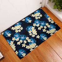 Blue Tropical Hawaii Rubber Doormat Seamless Monstera Plumeria Hawaiian Pattern - Polynesian Pride