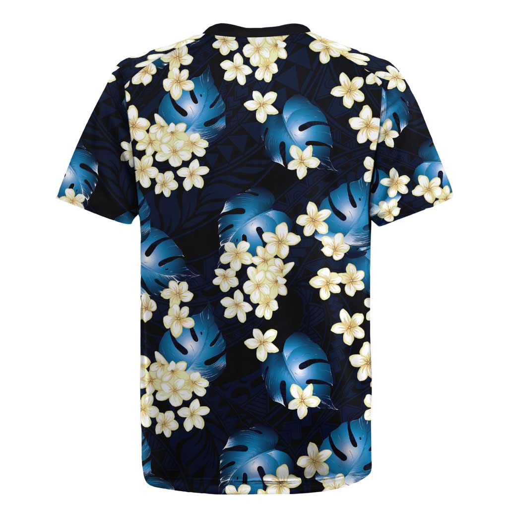 Blue Tropical Hawaii Rugby Jersey Seamless Monstera Plumeria Hawaiian Pattern - Polynesian Pride