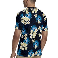 Blue Tropical Hawaii Rugby Jersey Seamless Monstera Plumeria Hawaiian Pattern - Polynesian Pride
