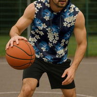 Blue Tropical Hawaii Sleeveless Hoodie Seamless Monstera Plumeria Hawaiian Pattern - Polynesian Pride