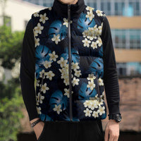 Blue Tropical Hawaii Sleeveless Puffer Jacket Seamless Monstera Plumeria Hawaiian Pattern - Polynesian Pride