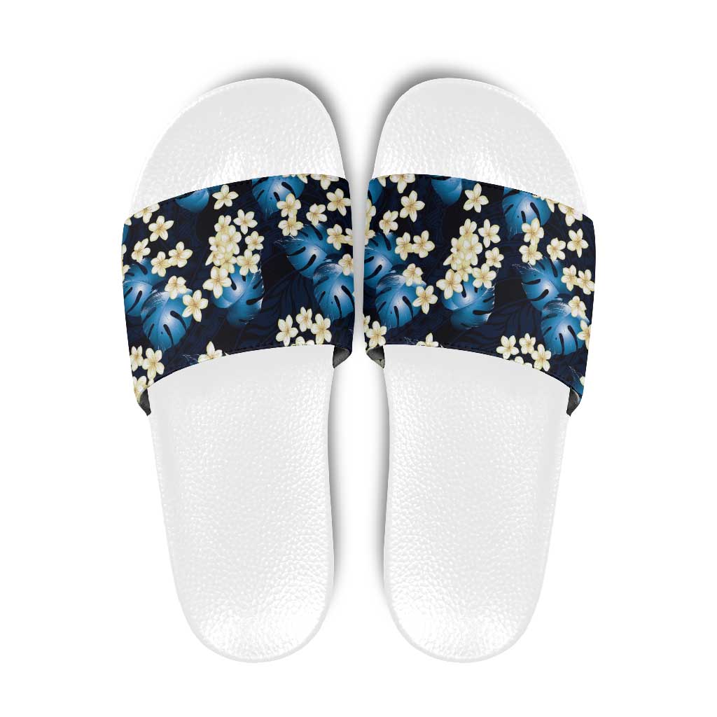 Blue Tropical Hawaii Slide Sandals Seamless Monstera Plumeria Hawaiian Pattern - Polynesian Pride