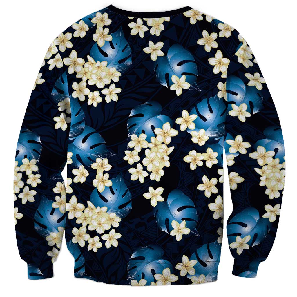 Blue Tropical Hawaii Sweatshirt Seamless Monstera Plumeria Hawaiian Pattern - Polynesian Pride