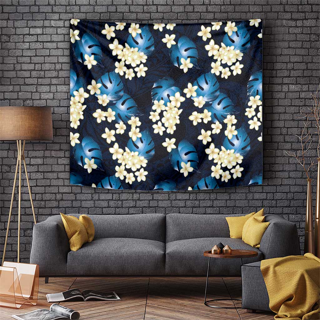 Blue Tropical Hawaii Tapestry Seamless Monstera Plumeria Hawaiian Pattern - Polynesian Pride
