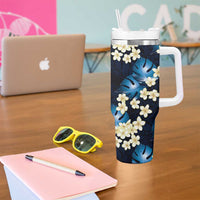 Blue Tropical Hawaii Tumbler With Handle Seamless Monstera Plumeria Hawaiian Pattern - Polynesian Pride