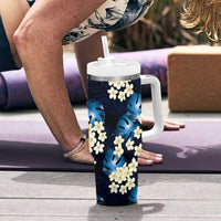 Blue Tropical Hawaii Tumbler With Handle Seamless Monstera Plumeria Hawaiian Pattern - Polynesian Pride