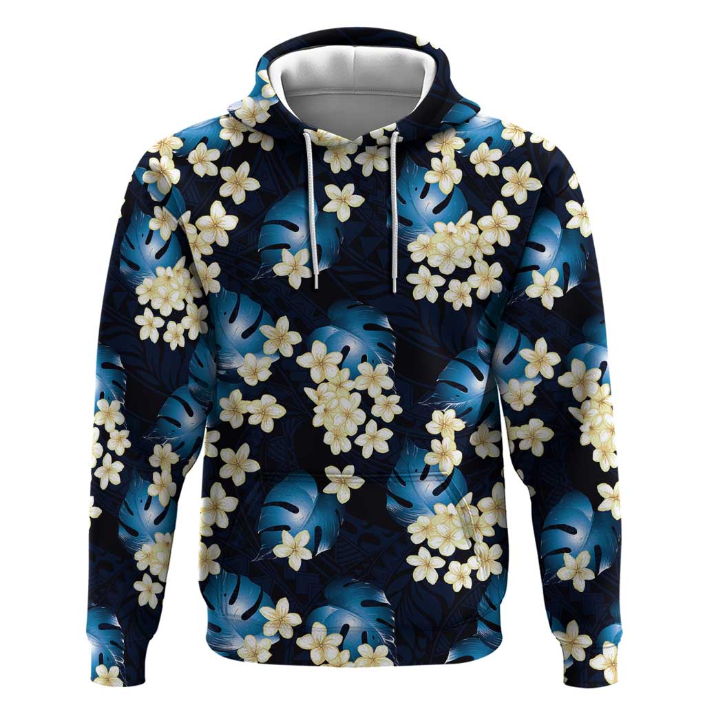 Blue Tropical Hawaii Zip Hoodie Seamless Monstera Plumeria Hawaiian Pattern - Polynesian Pride