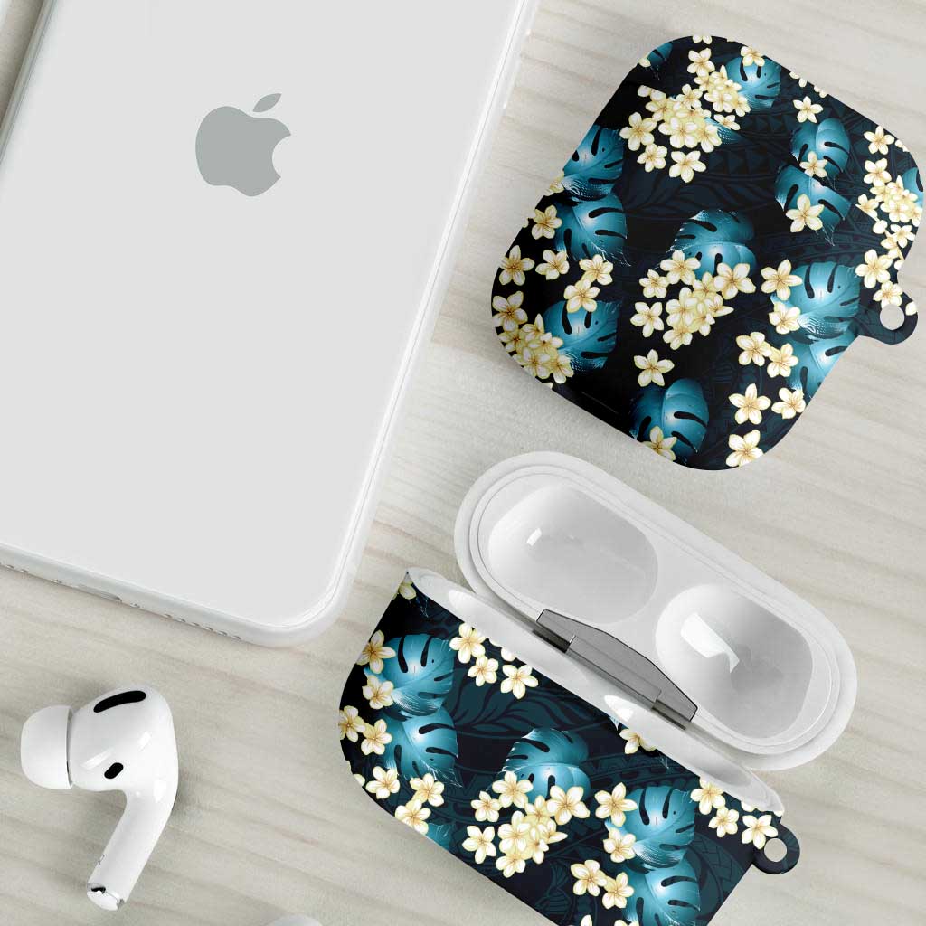 Dark Cyan Tropical Hawaii AirPods Case Seamless Monstera Plumeria Hawaiian Pattern - Polynesian Pride