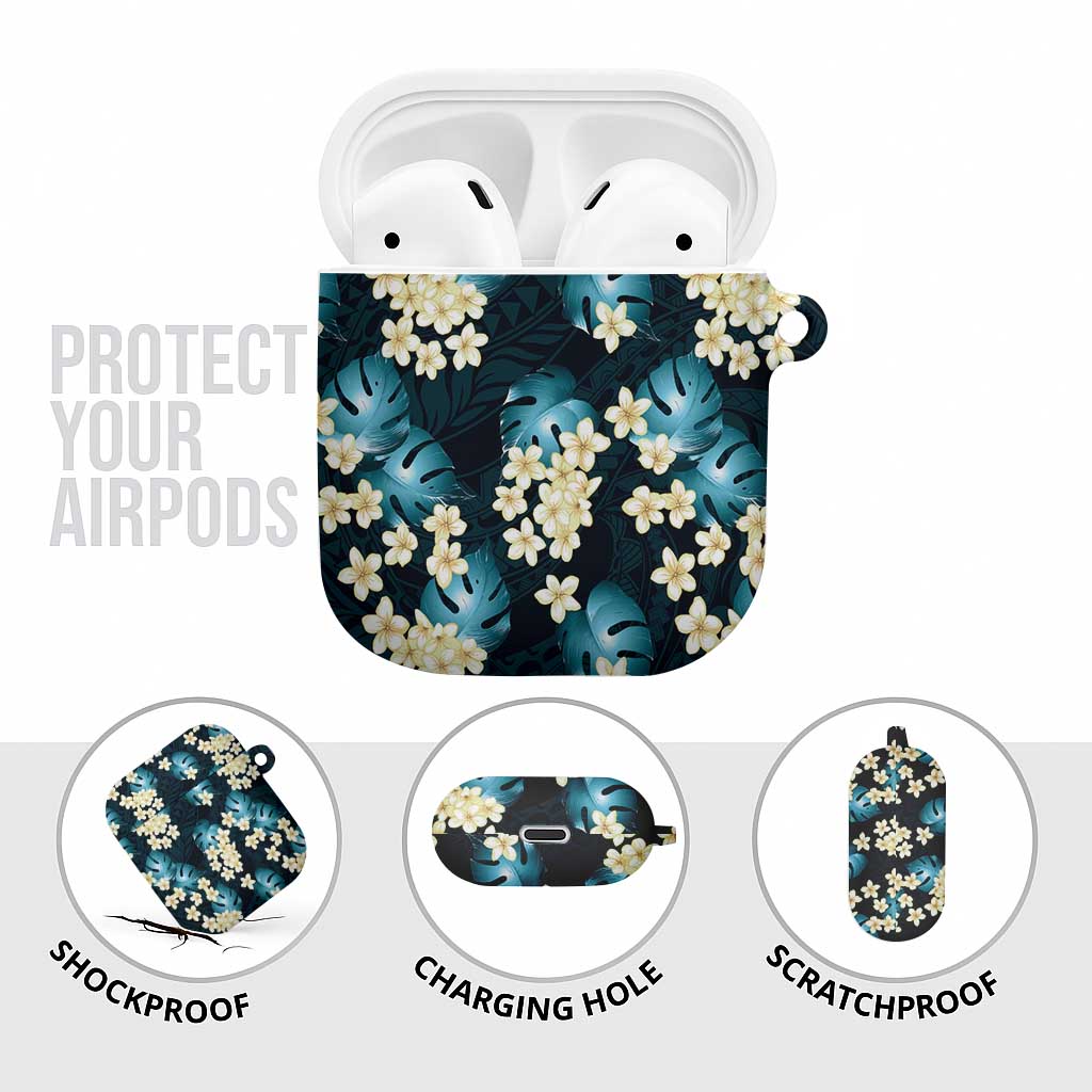 Dark Cyan Tropical Hawaii AirPods Case Seamless Monstera Plumeria Hawaiian Pattern - Polynesian Pride