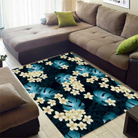 Dark Cyan Tropical Hawaii Area Rug Seamless Monstera Plumeria Hawaiian Pattern - Polynesian Pride