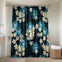 Dark Cyan Tropical Hawaii Bathroom Set Seamless Monstera Plumeria Hawaiian Pattern - Polynesian Pride
