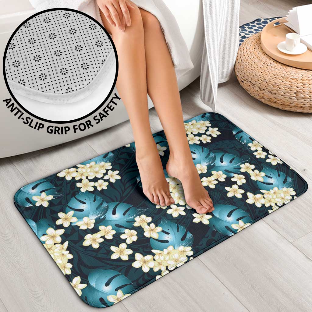 Dark Cyan Tropical Hawaii Bathroom Set Seamless Monstera Plumeria Hawaiian Pattern - Polynesian Pride