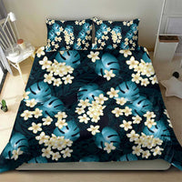 Dark Cyan Tropical Hawaii Bedding Set Seamless Monstera Plumeria Hawaiian Pattern - Polynesian Pride