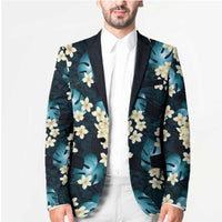 Dark Cyan Tropical Hawaii Blazer Seamless Monstera Plumeria Hawaiian Pattern - Polynesian Pride