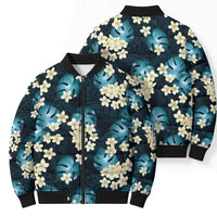 Dark Cyan Tropical Hawaii Bomber Puffer Jacket Seamless Monstera Plumeria Hawaiian Pattern - Polynesian Pride