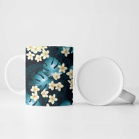 Dark Cyan Tropical Hawaii Ceramic Mug Seamless Monstera Plumeria Hawaiian Pattern - Polynesian Pride