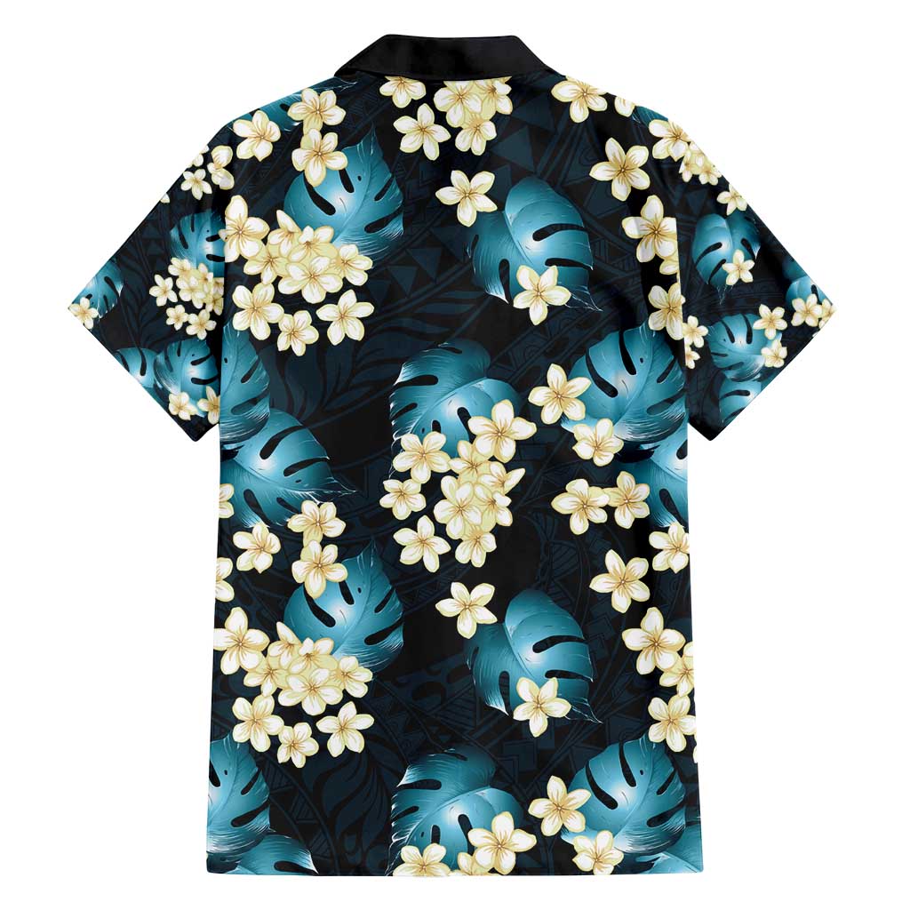 Dark Cyan Tropical Hawaii Family Matching Long Sleeve Bodycon Dress and Hawaiian Shirt Seamless Monstera Plumeria Hawaiian Pattern LT14 - Polynesian Pride