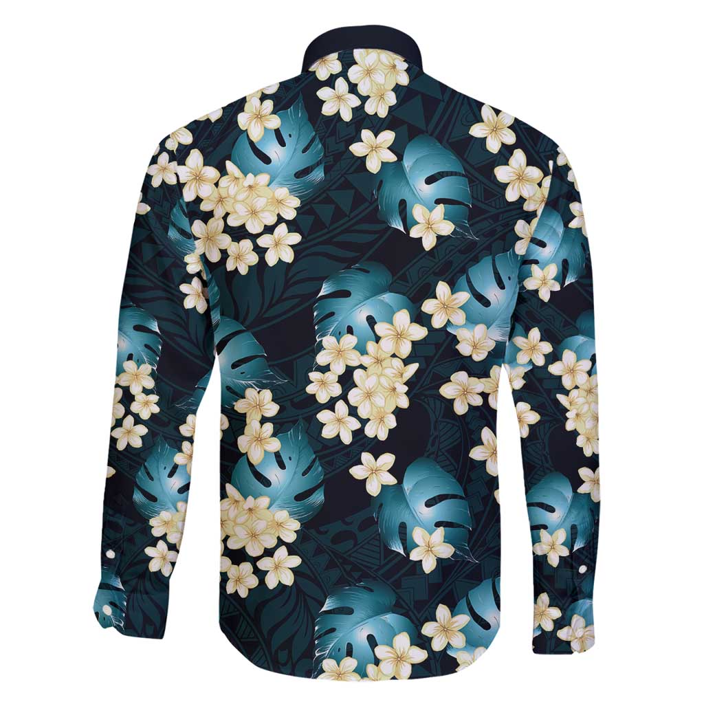Dark Cyan Tropical Hawaii Family Matching Long Sleeve Bodycon Dress and Hawaiian Shirt Seamless Monstera Plumeria Hawaiian Pattern LT14 - Polynesian Pride