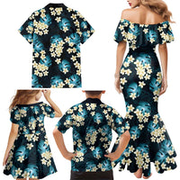 Dark Cyan Tropical Hawaii Family Matching Mermaid Dress and Hawaiian Shirt Seamless Monstera Plumeria Hawaiian Pattern LT14 - Polynesian Pride