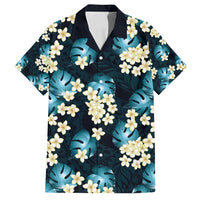 Dark Cyan Tropical Hawaii Family Matching Puletasi and Hawaiian Shirt Seamless Monstera Plumeria Hawaiian Pattern LT14 Dad's Shirt - Short Sleeve Dark Cyan - Polynesian Pride