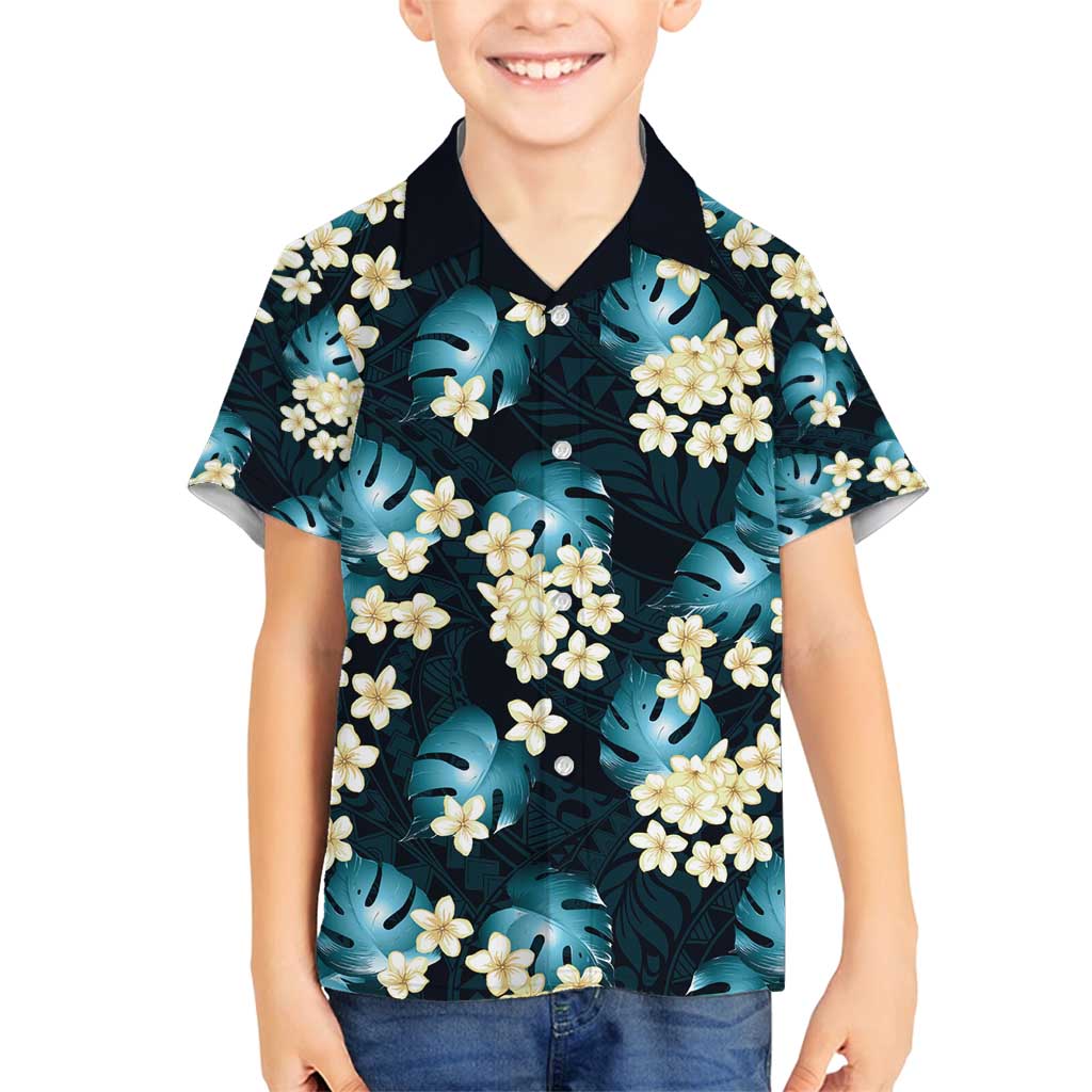 Dark Cyan Tropical Hawaii Family Matching Puletasi and Hawaiian Shirt Seamless Monstera Plumeria Hawaiian Pattern LT14 Son's Shirt Dark Cyan - Polynesian Pride