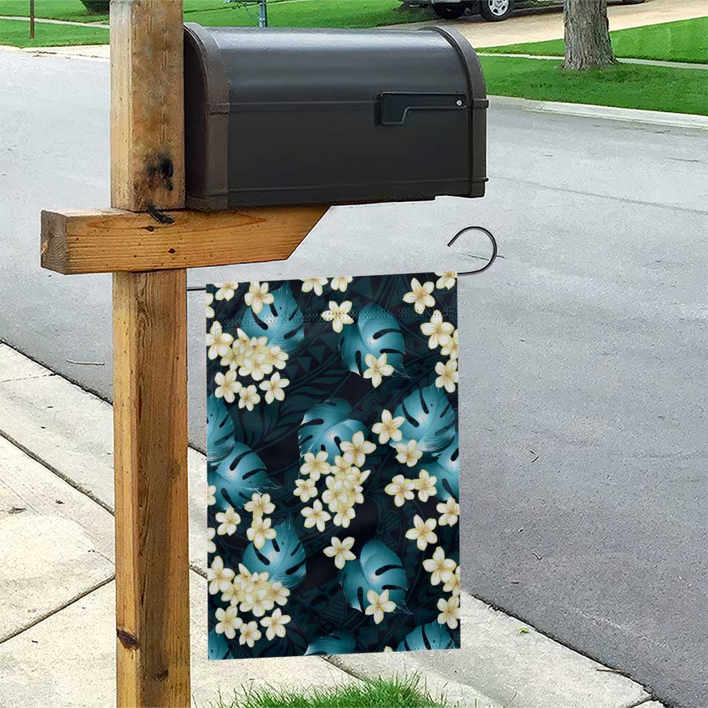 Dark Cyan Tropical Hawaii Garden Flag Seamless Monstera Plumeria Hawaiian Pattern - Polynesian Pride