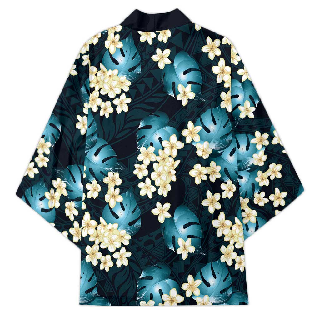 Dark Cyan Tropical Hawaii Kimono Seamless Monstera Plumeria Hawaiian Pattern - Polynesian Pride