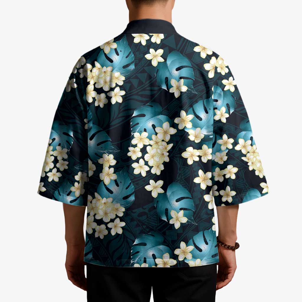 Dark Cyan Tropical Hawaii Kimono Seamless Monstera Plumeria Hawaiian Pattern - Polynesian Pride
