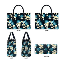 Dark Cyan Tropical Hawaii Leather Bag Seamless Monstera Plumeria Hawaiian Pattern - Polynesian Pride
