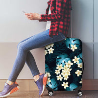 Dark Cyan Tropical Hawaii Luggage Cover Seamless Monstera Plumeria Hawaiian Pattern - Polynesian Pride