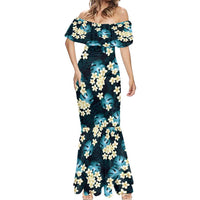 Dark Cyan Tropical Hawaii Mermaid Dress Seamless Monstera Plumeria Hawaiian Pattern - Polynesian Pride