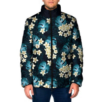 Dark Cyan Tropical Hawaii Padded Jacket Seamless Monstera Plumeria Hawaiian Pattern - Polynesian Pride