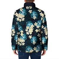 Dark Cyan Tropical Hawaii Padded Jacket Seamless Monstera Plumeria Hawaiian Pattern - Polynesian Pride