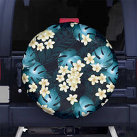Dark Cyan Tropical Hawaii Spare Tire Cover Seamless Monstera Plumeria Hawaiian Pattern - Polynesian Pride