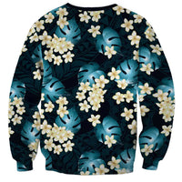 Dark Cyan Tropical Hawaii Sweatshirt Seamless Monstera Plumeria Hawaiian Pattern - Polynesian Pride