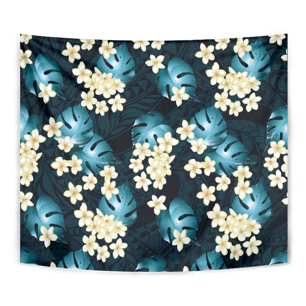 Dark Cyan Tropical Hawaii Tapestry Seamless Monstera Plumeria Hawaiian Pattern - Polynesian Pride