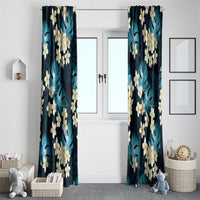 Dark Cyan Tropical Hawaii Window Curtain Seamless Monstera Plumeria Hawaiian Pattern - Polynesian Pride