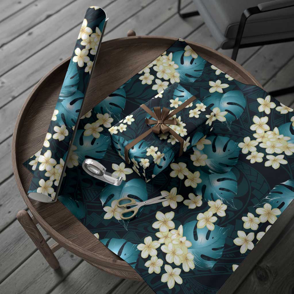 Dark Cyan Tropical Hawaii Wrapping Paper Seamless Monstera Plumeria Hawaiian Pattern - Polynesian Pride