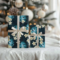 Dark Cyan Tropical Hawaii Wrapping Paper Seamless Monstera Plumeria Hawaiian Pattern - Polynesian Pride