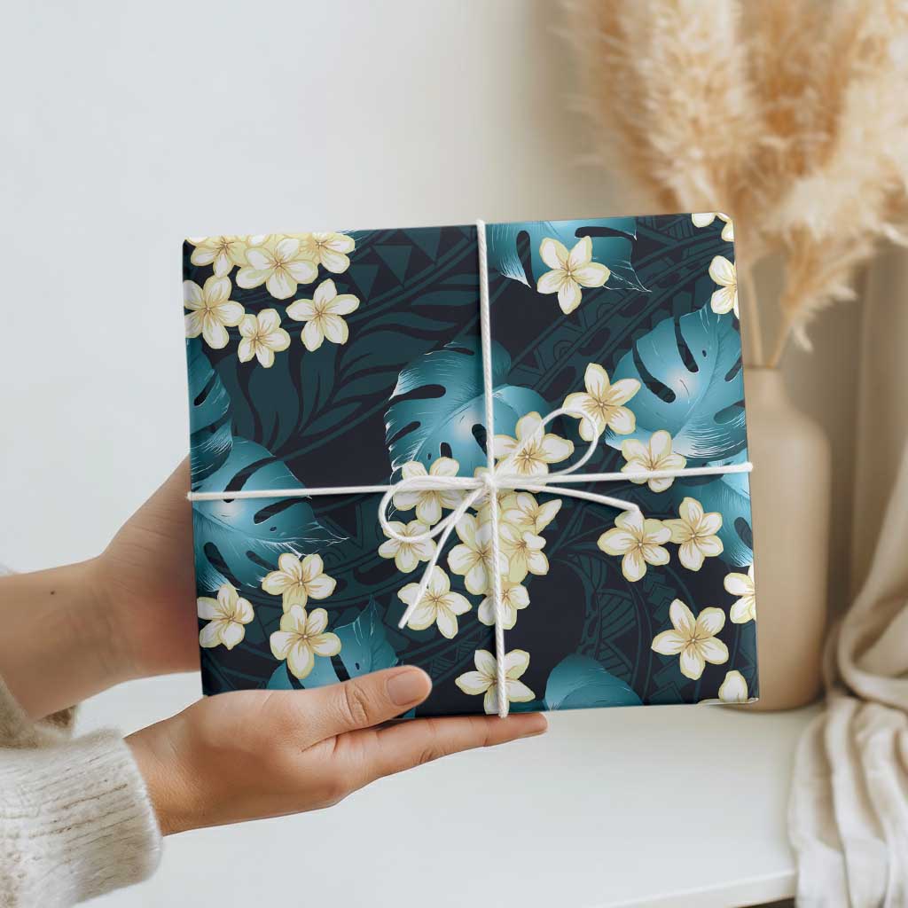 Dark Cyan Tropical Hawaii Wrapping Paper Seamless Monstera Plumeria Hawaiian Pattern - Polynesian Pride