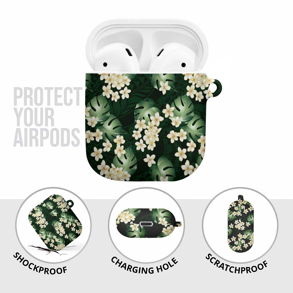 Green Tropical Hawaii AirPods Case Seamless Monstera Plumeria Hawaiian Pattern - Polynesian Pride