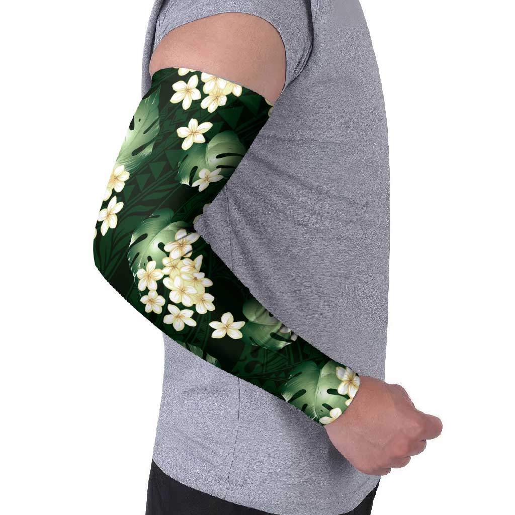 Green Tropical Hawaii Arm Sleeves Seamless Monstera Plumeria Hawaiian Pattern - Polynesian Pride