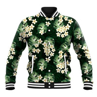 Green Tropical Hawaii Baseball Jacket Seamless Monstera Plumeria Hawaiian Pattern - Polynesian Pride