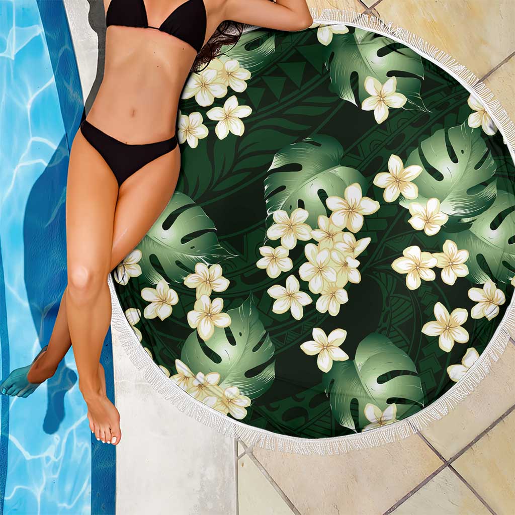 Green Tropical Hawaii Beach Blanket Seamless Monstera Plumeria Hawaiian Pattern - Polynesian Pride
