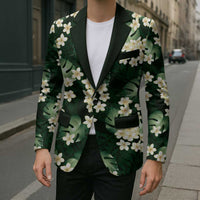 Green Tropical Hawaii Blazer Seamless Monstera Plumeria Hawaiian Pattern - Polynesian Pride