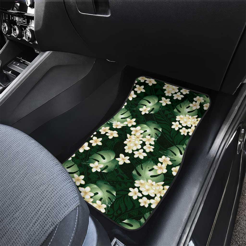 Green Tropical Hawaii Car Mats Seamless Monstera Plumeria Hawaiian Pattern - Polynesian Pride