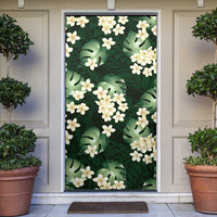 Green Tropical Hawaii Door Cover Seamless Monstera Plumeria Hawaiian Pattern - Polynesian Pride