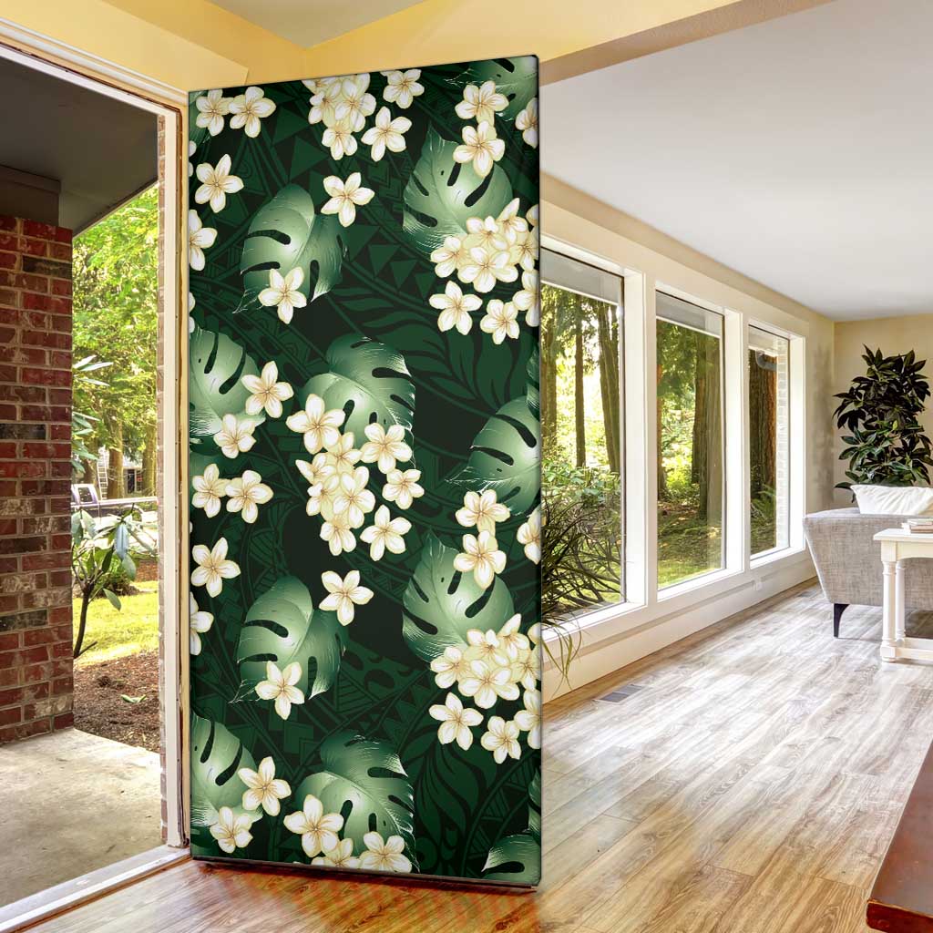 Green Tropical Hawaii Door Cover Seamless Monstera Plumeria Hawaiian Pattern - Polynesian Pride